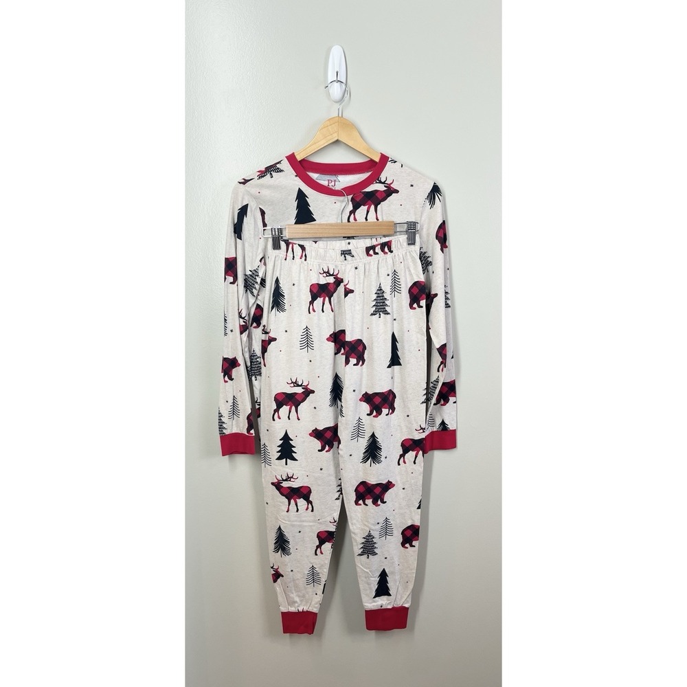 Children's Place Christmas Holiday 2 PC Pajama Set Plaid Moose Bear Elk Adult XS